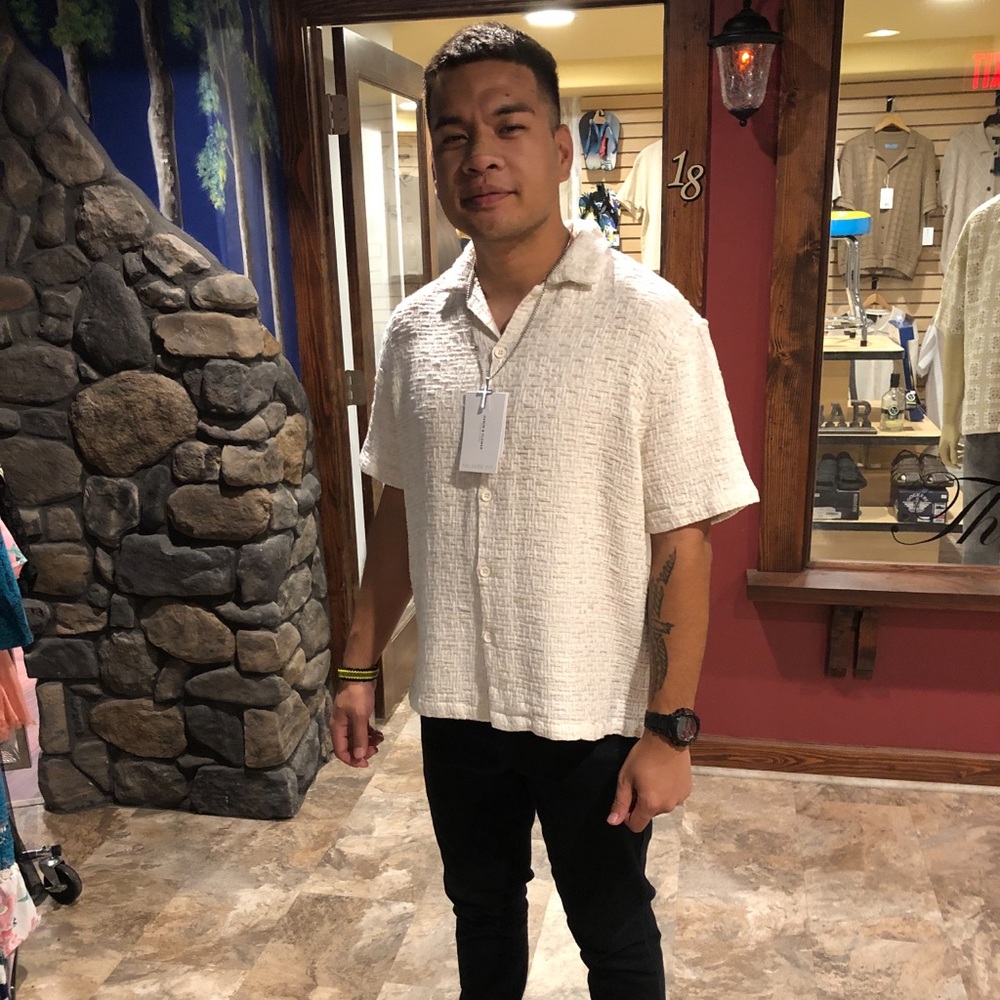 NWT D&F Men’s Cream Textured Casual Button Up Shirt L